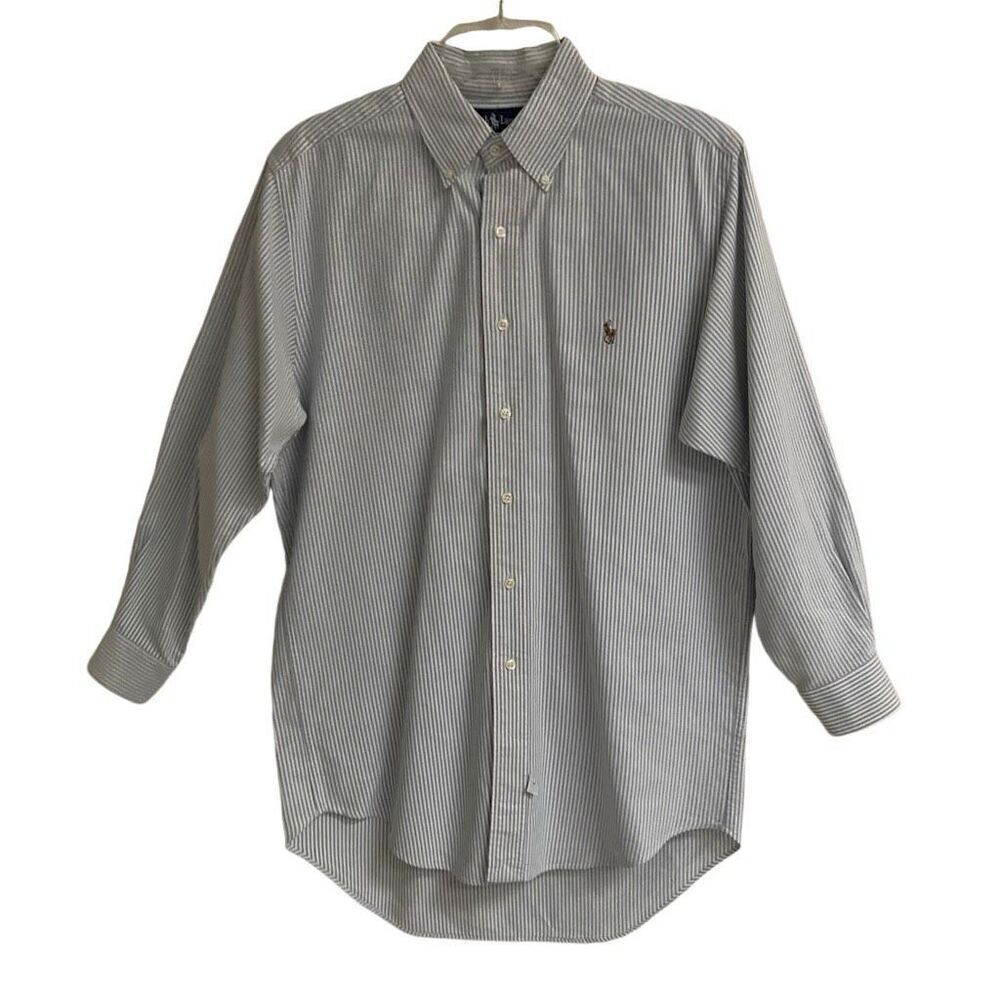 Ralph Lauren Yarmouth cotton pinstripe button-down long sleeve shirt mens 15.5 ￼